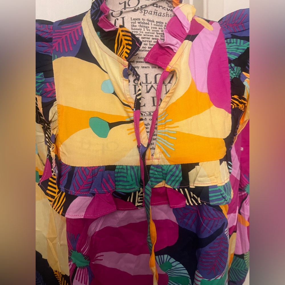 Ruffled Pink and Purple Graphic Blouse - Picture 6 of 8